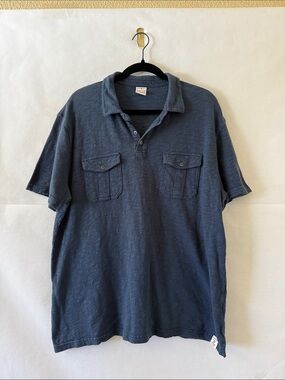 Lucky Brand Navy Short Sleeve Polo Size XL 100% Cotton Slub Knit Minimalist